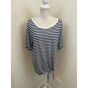 Green Envy Blue White Striped Short Sleeve Top Size XL